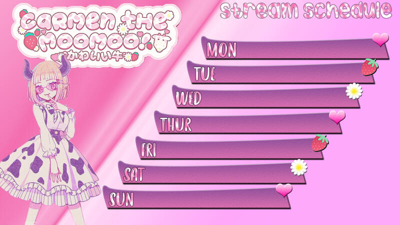 Carmen the Moomoo schedule graphic Carmen the Moomoo schedule graphic